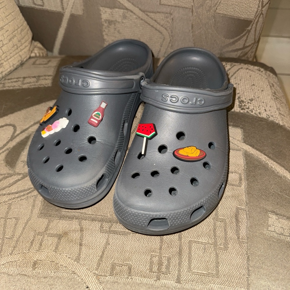 CROCS Kids Charcoal Slippers with Fun Charms